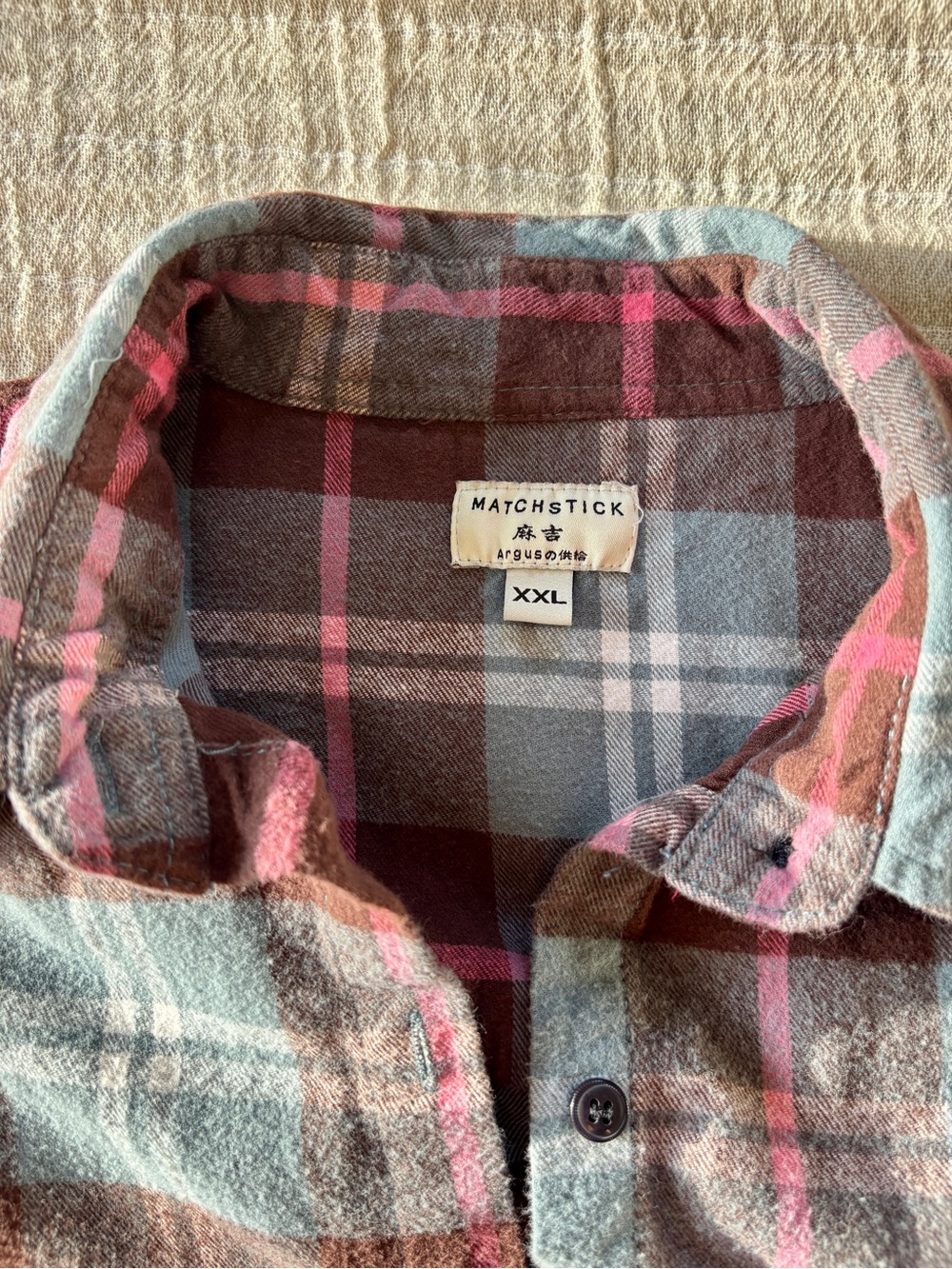 Matchstick: Plaid Flannel Shirt - Pink & Gray - Picture 3 of 5